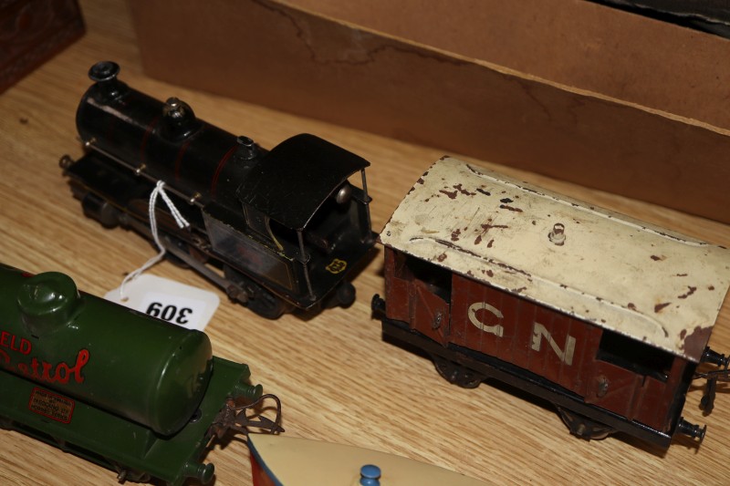 Bing for AW Garrage Ltd A 0-4-0 Tank locomotive 326 with Tender, six Hornby O gauge goods wagons and track etc